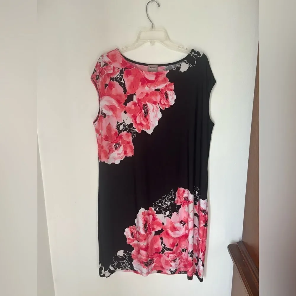 Chico's Black Pink Floral Short Sleeve Shift Dress Chico's Size 3 - Picture 9 of 12